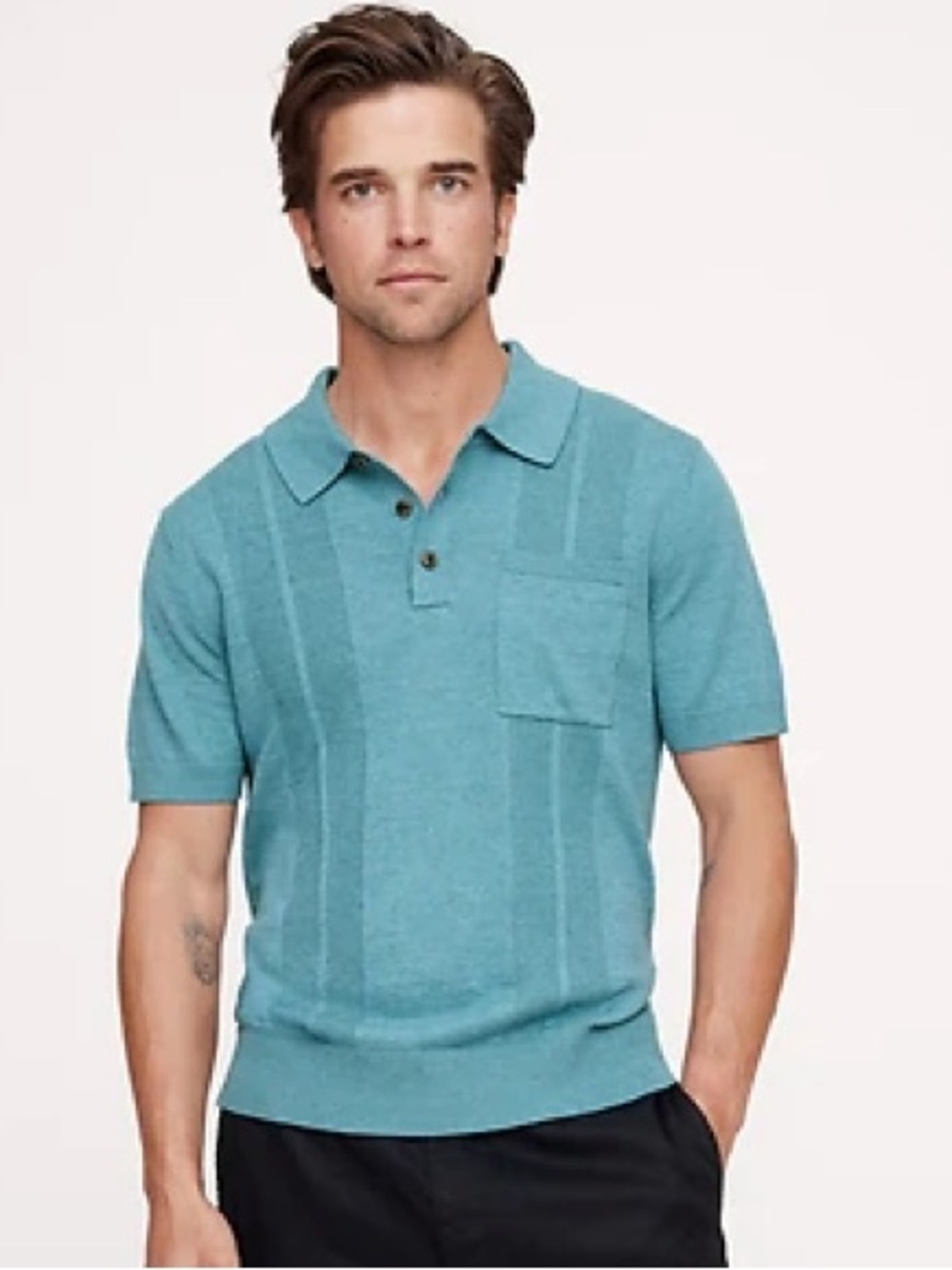 BANANA REPUBLIC LINEN-COTTON RIBBED SWEATER POLO